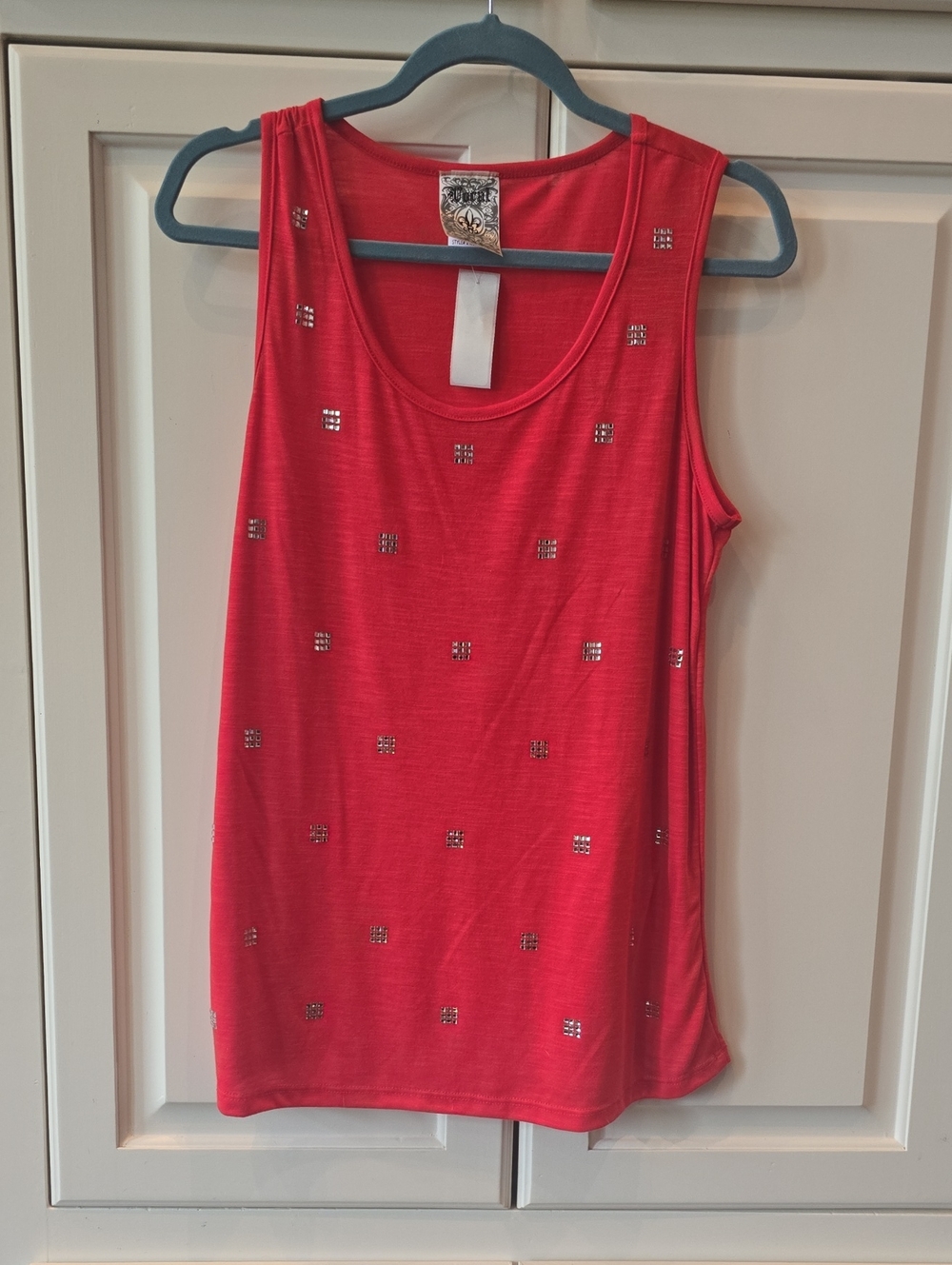 Vocal Red Tank Top with Square Metallic Studs